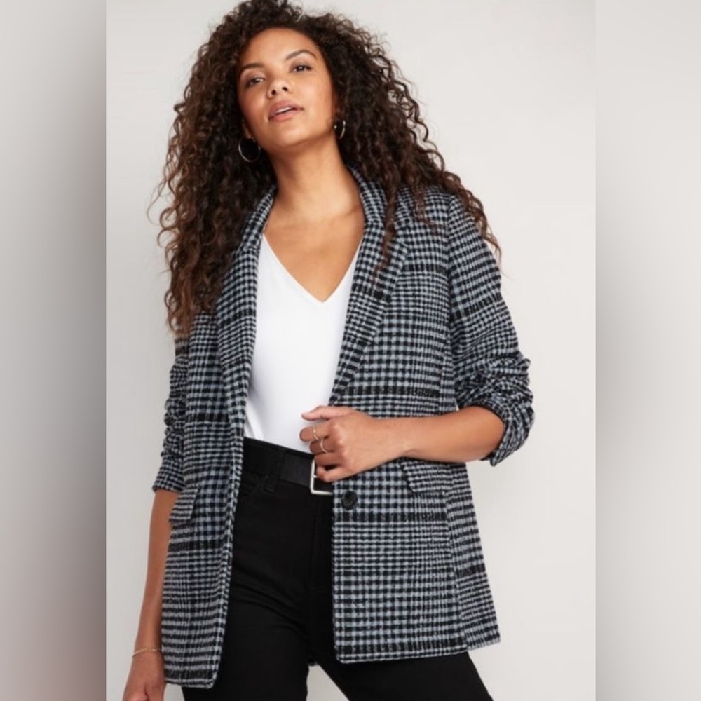 Old Navy Oversized Plaid Soft-Brushed Tweed Blazer for Women